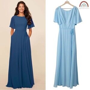 New! Dear Cleo Daisy Gown Breeze Blue Bridesmaid Bridal Prom Evening Long Dress